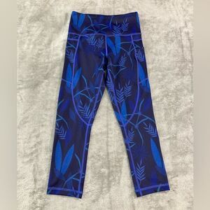 Zyia Active Capri Leggings Womens 2 Blue Floral Leaf Media Pockets